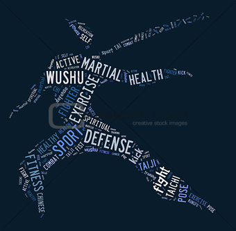 Wushu word cloud with blue wordings