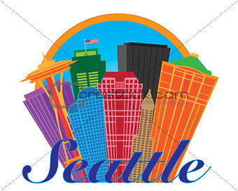 Seattle Abstract Skyline in Circle Illustration