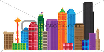 Seattle City Skyline Colors Illustration