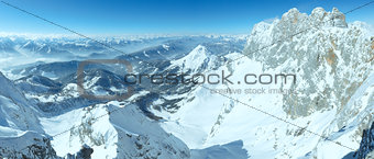 Winter Dachstein mountain massif panorama.