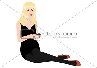 Blonde woman drinking tea or coffee