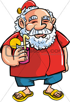 Cartoon Santa relaxing with a cocktail