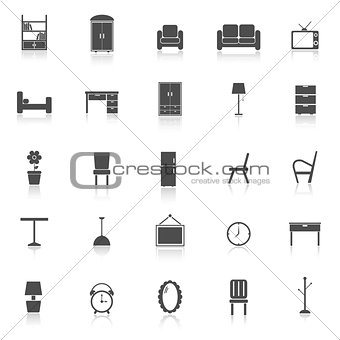 Furniture icons with reflect on white background