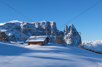 Typical wooden chalet in the Dolomites