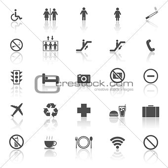 Plublic icons with reflect on white background