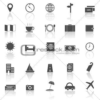 Travel icons with reflect on white background