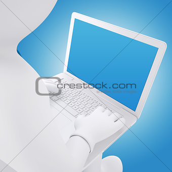 3d white man working on a laptop