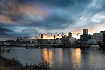 Sunset Over Portland Willamette River