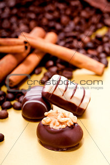 collection of different chocolate pralines truffels 