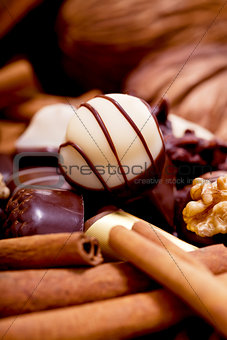 collection of different sweet chocolate pralines