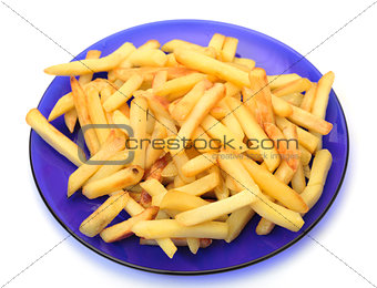 fried potatoes on blue plate