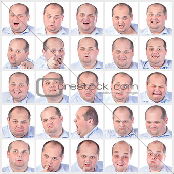 Collage portrait fat man with difference emotions
