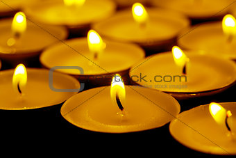 Tea lights candles with fire