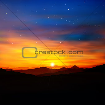 abstract nature green background with golden sunrise