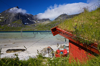 Fishing hut by fjord