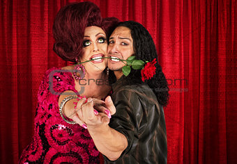 Embarrassed Man Dancing with Transvestite