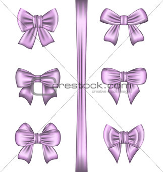 Set various gift bows isolated on white background