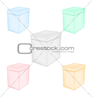 Group colorful closed unprinted boxes