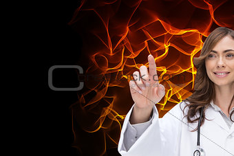 Composite image of smiling doctor pointing