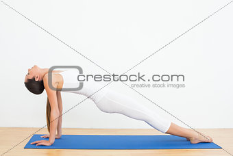 Fit woman stretching body in the fitness studio