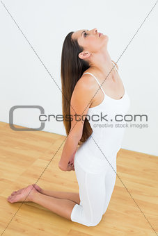Fit woman doing pilate exercises in fitness studio