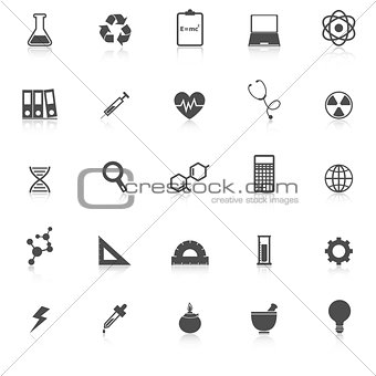 Science icons with reflect on white background