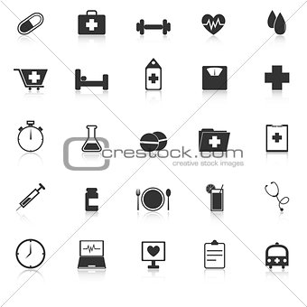 Health icons with reflect on white background