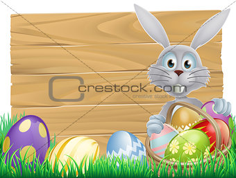 Wooden sign Easter white rabbit