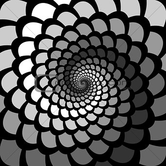 Monochrome abstract perspective spiral rotation background in op