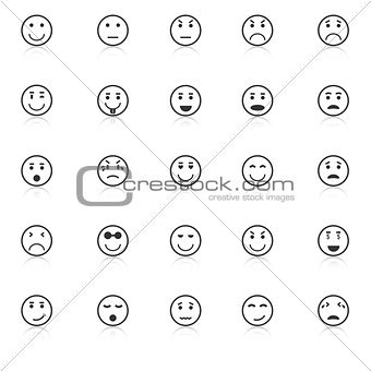 Circle face icons with reflect on white background