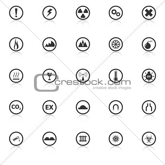 Warning sign icons with reflect on white background