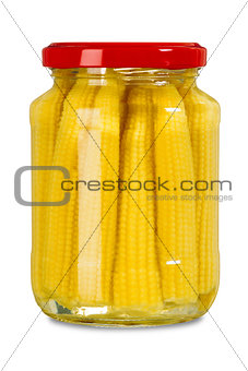 Isolated jar of mini corn