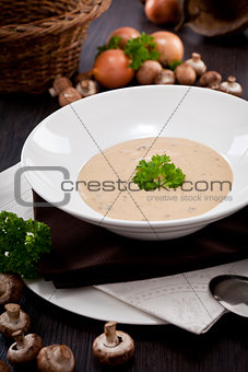 fresh chmapignon cream soup with parsley