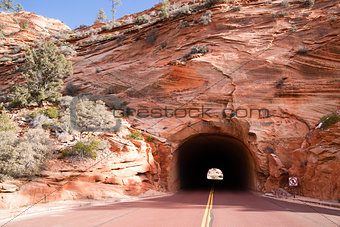 Highway 9 Zion Park Blvd Tunnel Through Rock Mountain