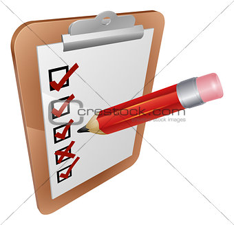 Clipboard survey and pencil icon