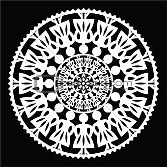 Polish traditional folk pattern in circle with women on black background
