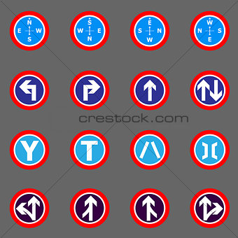 Road sign colorful icons on gray background