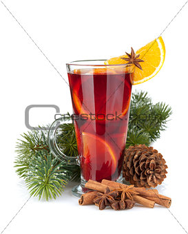 Christmas mulled wine with fir tree