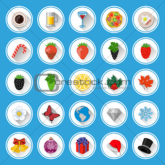 Flat icons and pictograms set. Vector illustration.