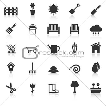 Gardening icons with reflect on white background