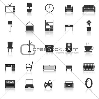 Living room icons with reflect on white background
