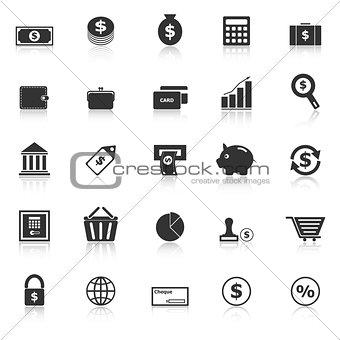 Money icons with reflect on white background