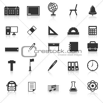 School icons with reflect on white background