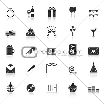 Celebration icons with reflect on white background