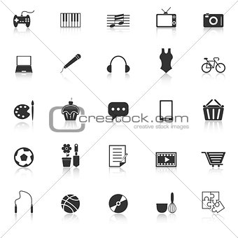 Hobby icons with reflect on white background