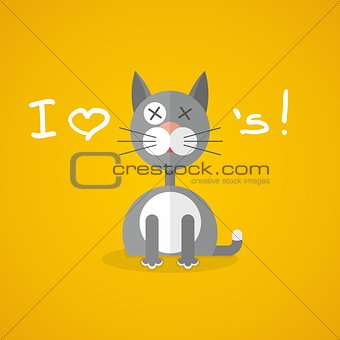 flat illustration with gray cat