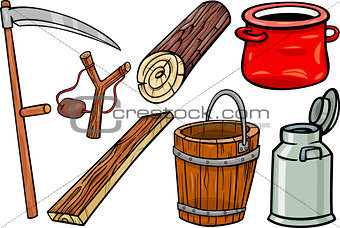 country objects cartoon illustration set