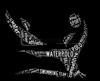 waterpolo word cloud with white wordings