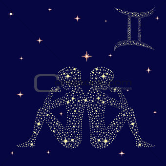 Zodiac sign Gemini on the starry sky