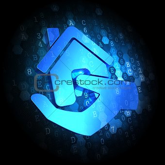 Home in Hand Icon on Digital Background.